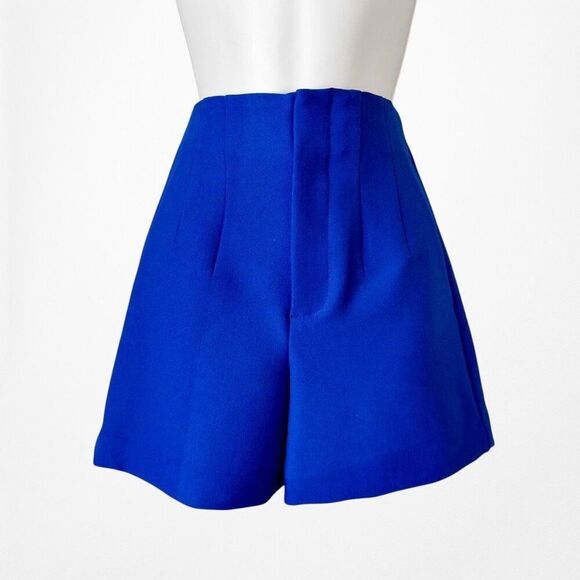 Zara Blue High Waisted Pleated Front Tailored Summer Shorts Size XS/S - Picture 5 of 7
